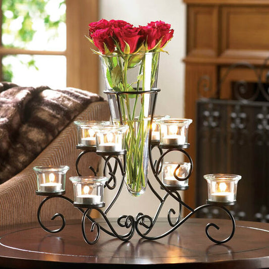 Accent Plus Glass Vase with Eight Glass Candle Holders