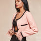 Contrast Feather Trim Cuff Cropped Jacket