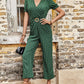 Polka Dot Belted Flounce Sleeve Jumpsuit with Pockets